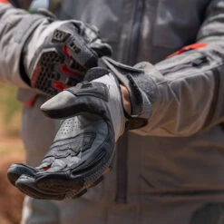 Klim Baja S4 Leather Gloves - Monument Grey / Redrock -Klim Sales Store klim leather gloves baja s4 monument grey redrock lifestyle4