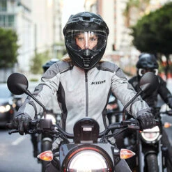 Klim Ladies Avalon Textile Jacket - Monument Grey / Cool Grey -Klim Sales Store klim textile jacket ladies avalon monument grey cool grey lifestyle1