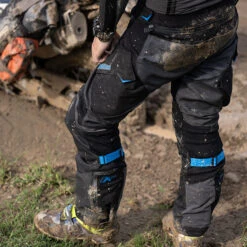 Klim Baja S4 Textile Trousers - Black / Kinetik Blue -Klim Sales Store klim textile trousers baja s4 kinetik blue lifestyle1